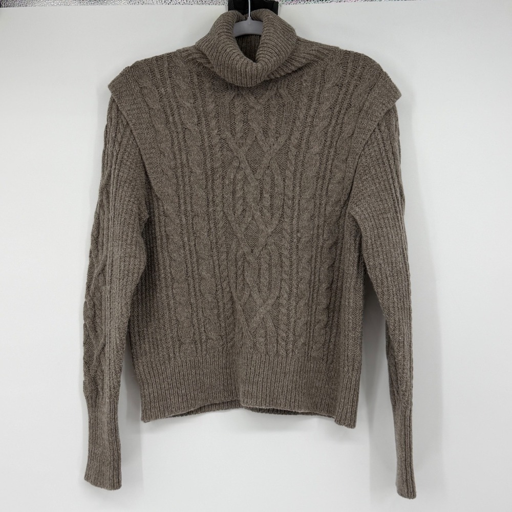 Skull Cashmere Brown Merino Alpaca Blend Cable Knit Turtleneck Sweater XS
